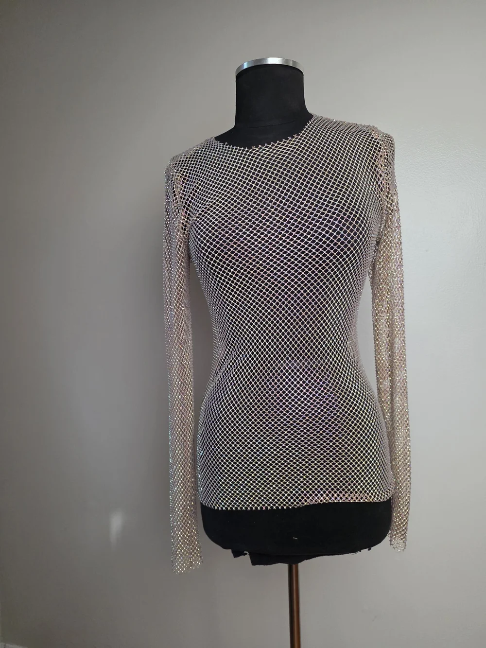 Free People Sheer Mesh Long-Sleeve Top in Beige